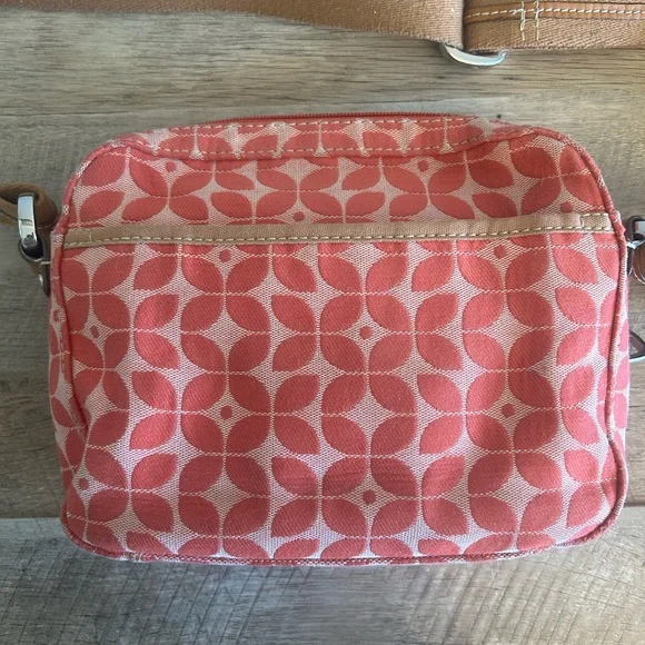 Fossil Signature Canvas Crossbody‎ Coral Bag Boho Classic Geometric Leather Trim - Picture 6 of 16